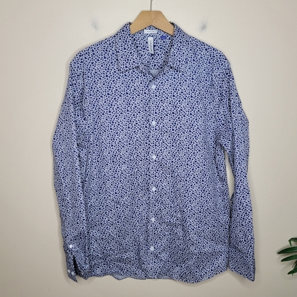 Stitch Fix Artefact | Blue Leaf Patterned Button Front Shirt Size Large - Picture 1 of 4